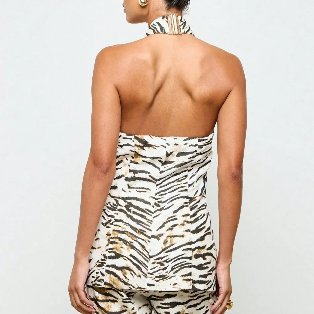 Multicolor Casual Women's Cross Over Neck Zebra Print Waistcoat Vest Top - Picture 2 of 6